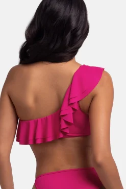 Dorina Top de bikini asimétrico volantes rosa