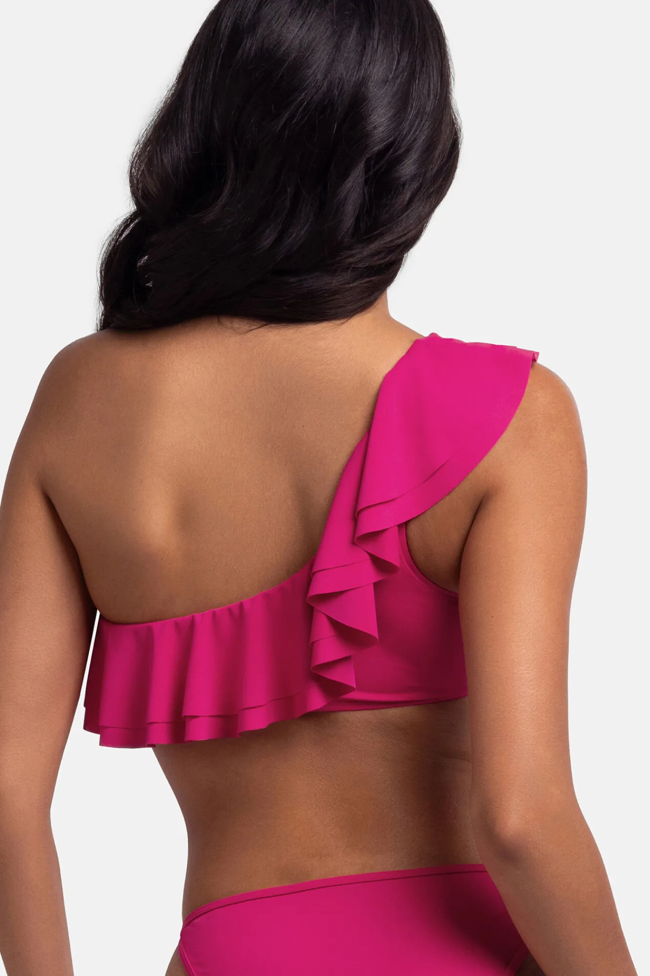 Dorina Top de bikini asimétrico volantes rosa