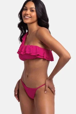 Dorina Top de bikini asimétrico volantes rosa