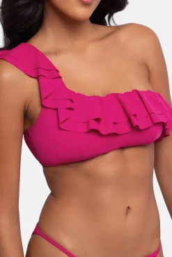 Dorina Top de bikini asimétrico volantes rosa