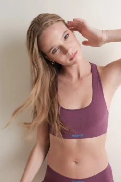 HI&BYE Top deportivo seamless canalé burgundy