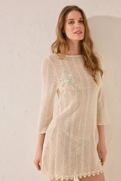Women'secret Vestido corto crochet blanco