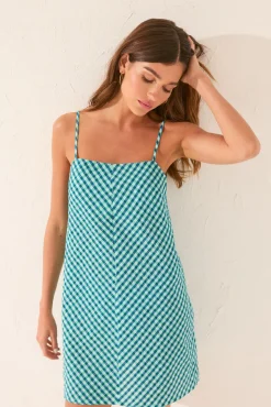 Women'secret Vestido corto tirantes cuadros vichy verde