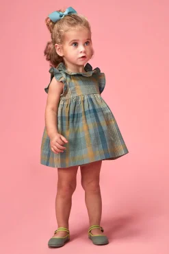 Crianças Gocco Vestido de cuadros azul