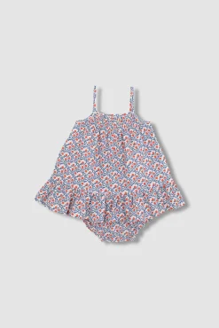 Crianças Gocco Vestido estampado de tirantes con bordado al tono