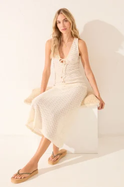 Women'secret Vestido largo crochet blanco