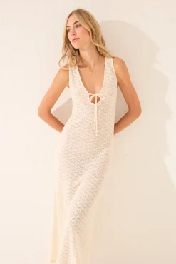 Women'secret Vestido largo crochet blanco