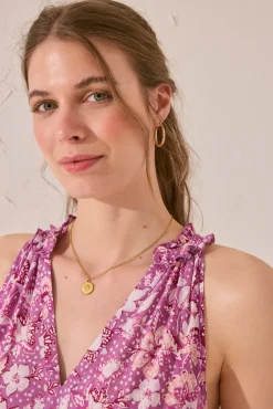 Women'secret Vestido largo tirantes flores morado