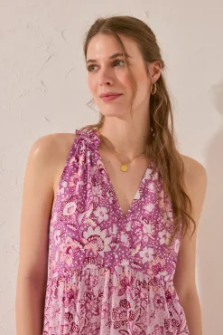 Women'secret Vestido largo tirantes flores morado