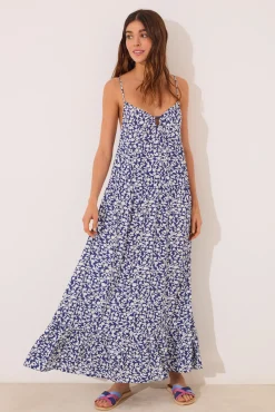 Women'secret Vestido largo tirantes print azul flores