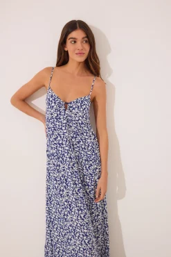 Women'secret Vestido largo tirantes print azul flores
