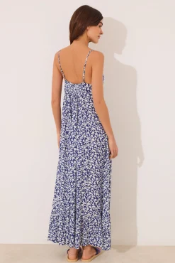 Women'secret Vestido largo tirantes print azul flores