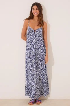 Women'secret Vestido largo tirantes print azul flores
