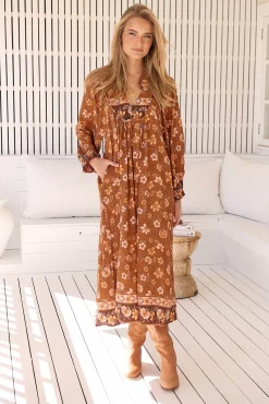 Jaase Vestido midi de manga larga Boheme