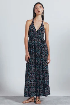 Springfield Vestido midi escote halter estampado geométrico
