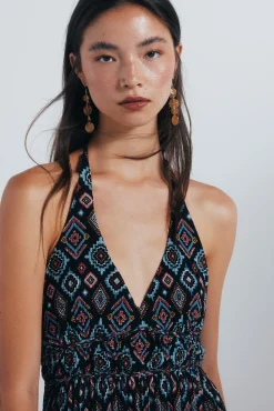Springfield Vestido midi escote halter estampado geométrico