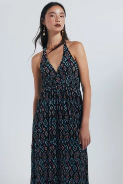 Springfield Vestido midi escote halter estampado geométrico