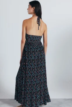 Springfield Vestido midi escote halter estampado geométrico