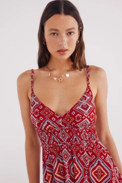 Springfield Vestido midi estampado detalles trenzados