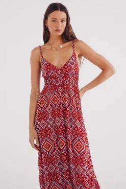 Springfield Vestido midi estampado detalles trenzados