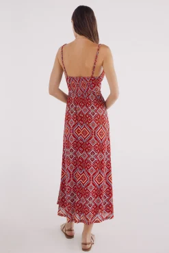 Springfield Vestido midi estampado detalles trenzados