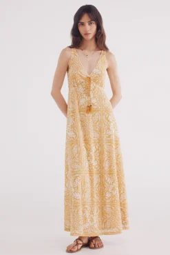 Springfield Vestido midi estampado mostaza