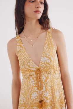 Springfield Vestido midi estampado mostaza