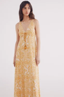 Springfield Vestido midi estampado mostaza