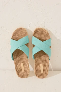 Women'secret Zapatillas casa rafia turquesa
